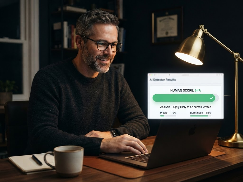 Male writer viewing a ZeroGPT detection result