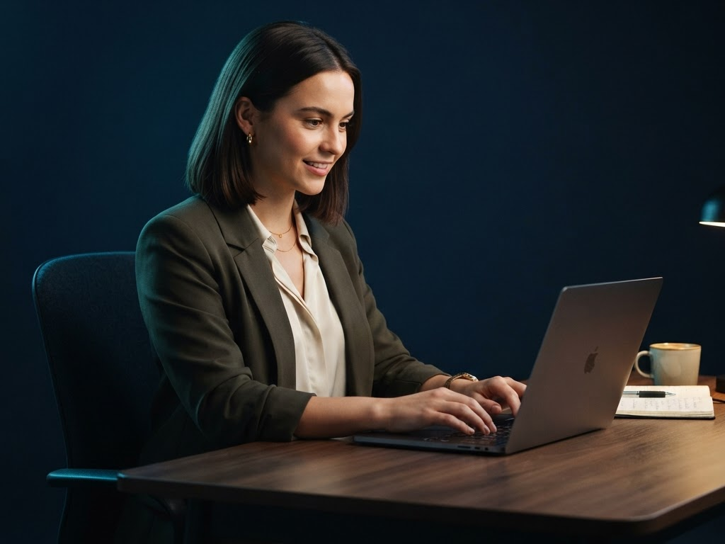 Professional female writer working on a laptop